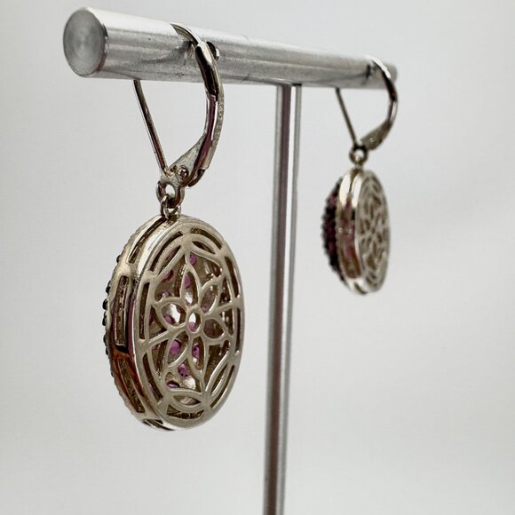 Violet Purple CZ Gemstone Dangle Earrings VTG Sterling Silver 925 Oval 1.5" L - Picture 5 of 8